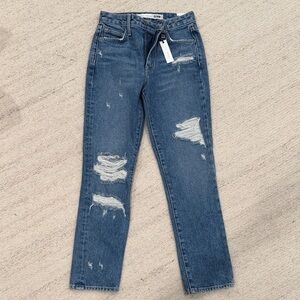 New Revolve Lovers + Friends Blue Distressed Straight Leg Jeans size 23